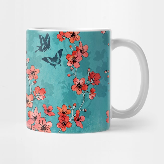 Sakura butterflies in turquoise by adenaJ